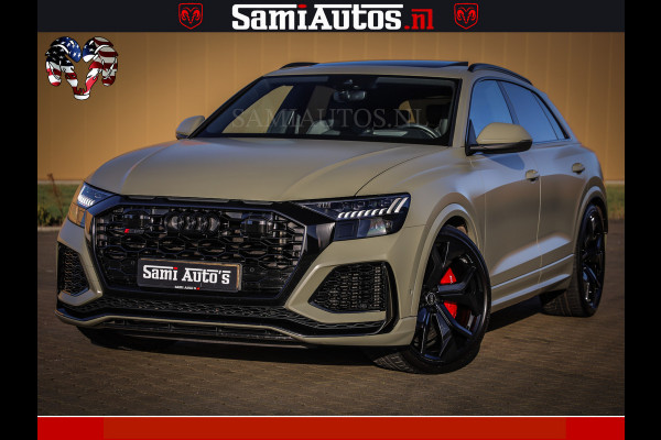 Audi RS Q8 RSQ8 600PK 4.0 TFSI | MATT OLIVE GREEN | QUATTRO | MEGA VOLLE RSQ8 | BANG & OLUFSEN | HUD | 4 WIELBESTURING | 23 INCH AUDI SPORT WHEELS | RS BEKLEDING ZWART | PANO | SOFTCLOSE | De Lamborghini Urus en Audi RS Q8 zijn beide supersnelle SUV's met dezelfde basis (4.0L V8 twin-turbo motor van de VW Group)