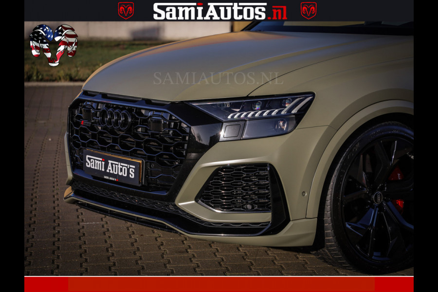 Audi RS Q8 RSQ8 600PK 4.0 TFSI | MATT OLIVE GREEN | QUATTRO | MEGA VOLLE RSQ8 | BANG & OLUFSEN | HUD | 4 WIELBESTURING | 23 INCH AUDI SPORT WHEELS | RS BEKLEDING ZWART | PANO | SOFTCLOSE | De Lamborghini Urus en Audi RS Q8 zijn beide supersnelle SUV's met dezelfde basis (4.0L V8 twin-turbo motor van de VW Group)