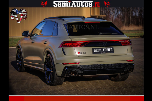 Audi RS Q8 RSQ8 600PK 4.0 TFSI | MATT OLIVE GREEN | QUATTRO | MEGA VOLLE RSQ8 | BANG & OLUFSEN | HUD | 4 WIELBESTURING | 23 INCH AUDI SPORT WHEELS | RS BEKLEDING ZWART | PANO | SOFTCLOSE | De Lamborghini Urus en Audi RS Q8 zijn beide supersnelle SUV's met dezelfde basis (4.0L V8 twin-turbo motor van de VW Group)