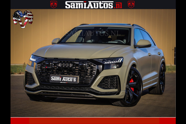 Audi RS Q8 RSQ8 600PK 4.0 TFSI | MATT OLIVE GREEN | QUATTRO | MEGA VOLLE RSQ8 | BANG & OLUFSEN | HUD | 4 WIELBESTURING | 23 INCH AUDI SPORT WHEELS | RS BEKLEDING ZWART | PANO | SOFTCLOSE | De Lamborghini Urus en Audi RS Q8 zijn beide supersnelle SUV's met dezelfde basis (4.0L V8 twin-turbo motor van de VW Group)