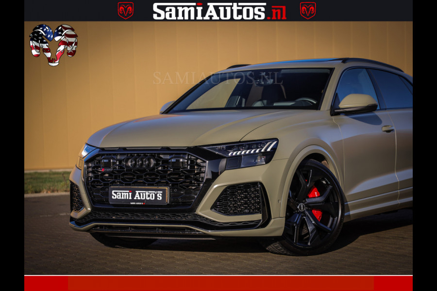 Audi RS Q8 RSQ8 600PK 4.0 TFSI | MATT OLIVE GREEN | QUATTRO | MEGA VOLLE RSQ8 | BANG & OLUFSEN | HUD | 4 WIELBESTURING | 23 INCH AUDI SPORT WHEELS | RS BEKLEDING ZWART | PANO | SOFTCLOSE | De Lamborghini Urus en Audi RS Q8 zijn beide supersnelle SUV's met dezelfde basis (4.0L V8 twin-turbo motor van de VW Group)
