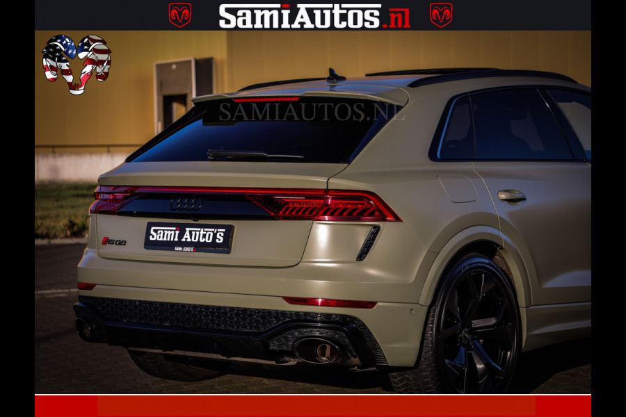 Audi RS Q8 RSQ8 600PK 4.0 TFSI | MATT OLIVE GREEN | QUATTRO | MEGA VOLLE RSQ8 | BANG & OLUFSEN | HUD | 4 WIELBESTURING | 23 INCH AUDI SPORT WHEELS | RS BEKLEDING ZWART | PANO | SOFTCLOSE | De Lamborghini Urus en Audi RS Q8 zijn beide supersnelle SUV's met dezelfde basis (4.0L V8 twin-turbo motor van de VW Group)