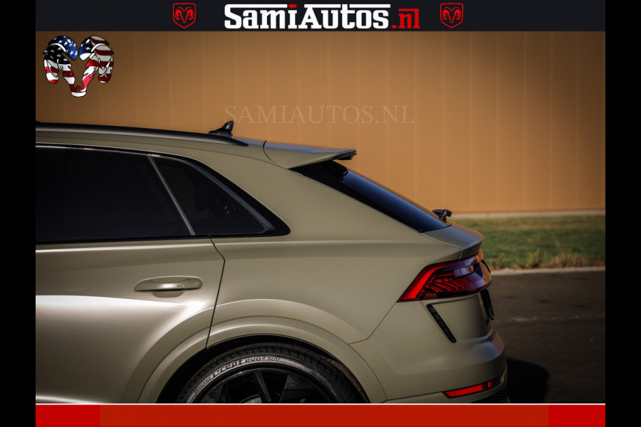 Audi RS Q8 RSQ8 600PK 4.0 TFSI | MATT OLIVE GREEN | QUATTRO | MEGA VOLLE RSQ8 | BANG & OLUFSEN | HUD | 4 WIELBESTURING | 23 INCH AUDI SPORT WHEELS | RS BEKLEDING ZWART | PANO | SOFTCLOSE | De Lamborghini Urus en Audi RS Q8 zijn beide supersnelle SUV's met dezelfde basis (4.0L V8 twin-turbo motor van de VW Group)
