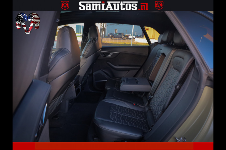 Audi RS Q8 RSQ8 600PK 4.0 TFSI | MATT OLIVE GREEN | QUATTRO | MEGA VOLLE RSQ8 | BANG & OLUFSEN | HUD | 4 WIELBESTURING | 23 INCH AUDI SPORT WHEELS | RS BEKLEDING ZWART | PANO | SOFTCLOSE | De Lamborghini Urus en Audi RS Q8 zijn beide supersnelle SUV's met dezelfde basis (4.0L V8 twin-turbo motor van de VW Group)