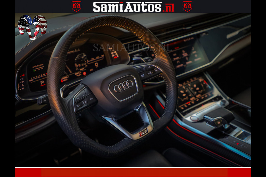 Audi RS Q8 RSQ8 600PK 4.0 TFSI | MATT OLIVE GREEN | QUATTRO | MEGA VOLLE RSQ8 | BANG & OLUFSEN | HUD | 4 WIELBESTURING | 23 INCH AUDI SPORT WHEELS | RS BEKLEDING ZWART | PANO | SOFTCLOSE | De Lamborghini Urus en Audi RS Q8 zijn beide supersnelle SUV's met dezelfde basis (4.0L V8 twin-turbo motor van de VW Group)