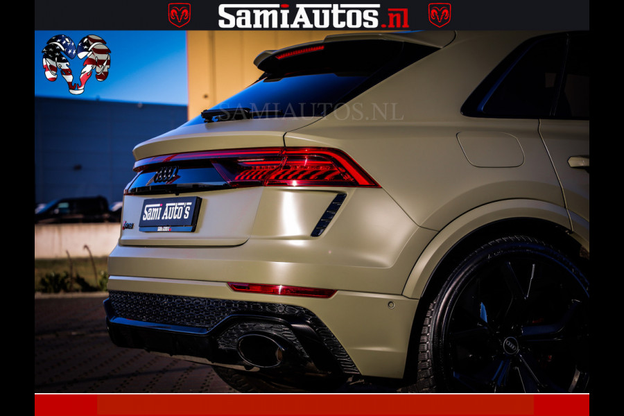 Audi RS Q8 RSQ8 600PK 4.0 TFSI | MATT OLIVE GREEN | QUATTRO | MEGA VOLLE RSQ8 | BANG & OLUFSEN | HUD | 4 WIELBESTURING | 23 INCH AUDI SPORT WHEELS | RS BEKLEDING ZWART | PANO | SOFTCLOSE | De Lamborghini Urus en Audi RS Q8 zijn beide supersnelle SUV's met dezelfde basis (4.0L V8 twin-turbo motor van de VW Group)