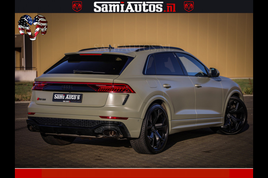 Audi RS Q8 RSQ8 600PK 4.0 TFSI | MATT OLIVE GREEN | QUATTRO | MEGA VOLLE RSQ8 | BANG & OLUFSEN | HUD | 4 WIELBESTURING | 23 INCH AUDI SPORT WHEELS | RS BEKLEDING ZWART | PANO | SOFTCLOSE | De Lamborghini Urus en Audi RS Q8 zijn beide supersnelle SUV's met dezelfde basis (4.0L V8 twin-turbo motor van de VW Group)
