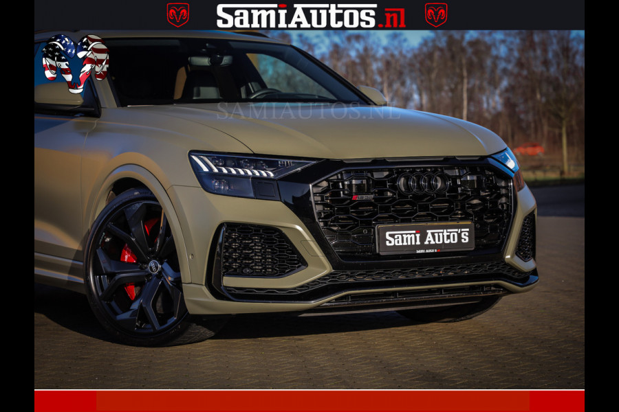 Audi RS Q8 RSQ8 600PK 4.0 TFSI | MATT OLIVE GREEN | QUATTRO | MEGA VOLLE RSQ8 | BANG & OLUFSEN | HUD | 4 WIELBESTURING | 23 INCH AUDI SPORT WHEELS | RS BEKLEDING ZWART | PANO | SOFTCLOSE | De Lamborghini Urus en Audi RS Q8 zijn beide supersnelle SUV's met dezelfde basis (4.0L V8 twin-turbo motor van de VW Group)