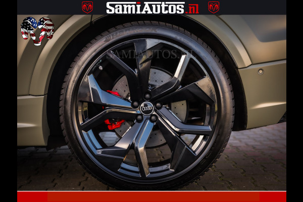 Audi RS Q8 RSQ8 600PK 4.0 TFSI | MATT OLIVE GREEN | QUATTRO | MEGA VOLLE RSQ8 | BANG & OLUFSEN | HUD | 4 WIELBESTURING | 23 INCH AUDI SPORT WHEELS | RS BEKLEDING ZWART | PANO | SOFTCLOSE | De Lamborghini Urus en Audi RS Q8 zijn beide supersnelle SUV's met dezelfde basis (4.0L V8 twin-turbo motor van de VW Group)