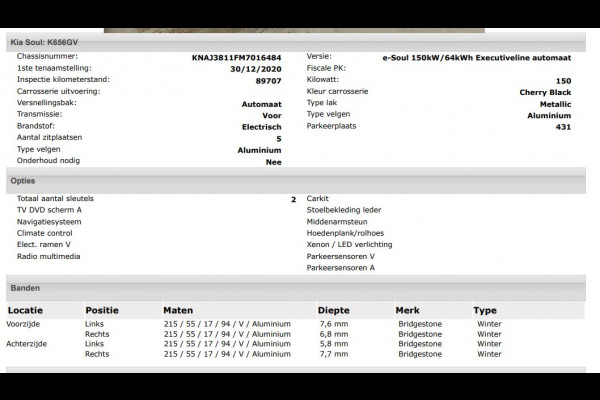 Kia e-Soul 150kW / 64kWh Executive line / Leder / TV. DVD scherm A./ Pdc+Camera / Xenon / Navigatie / Airco-ecc./