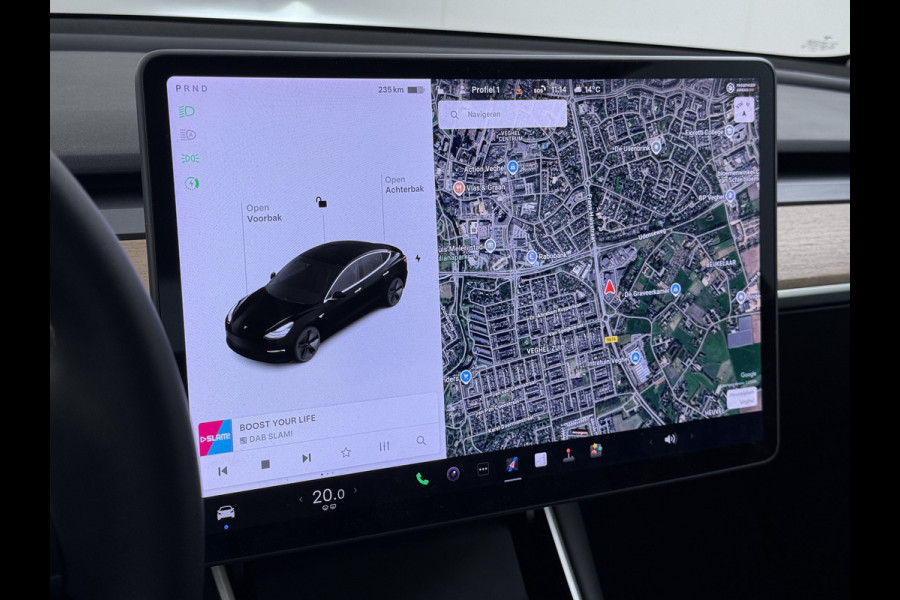 Tesla Model 3 RWD Plus SOH 92% Trekhaak Navi Ecc Leder Adap.Cruise Panoramadak Autopilot Camera Pdc Elek.Stoelen Memory DAB Led Stoelverwarming Intel Atom® Processor Isofix Dashcam Toybox 1e Eigenaar 1.000KG Trekgewicht Origineel Nederlandse Auto