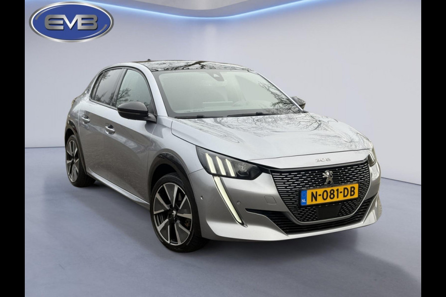 Peugeot e-208 EV GT Première 50 kWh, Panoramadak, achteruitrijcamera, stoelverwarming, 1/2 lederen sportinterieur, 17 inch