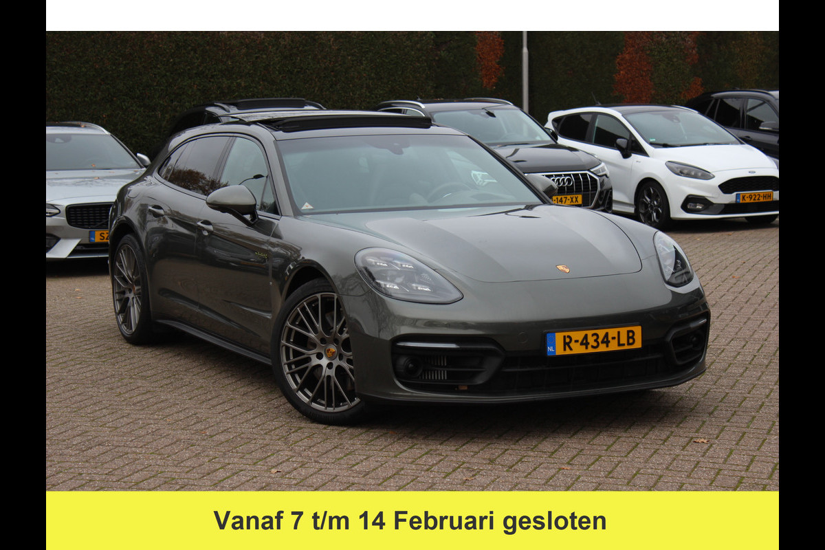 Porsche Panamera Sport Turismo 2.9 4 E-Hybrid Platinum Edition 61.598 km / Panoramadak / 360Camera / Head-up / Luchtvering / Matrix LED / Softclose / Bose / Keyless / 21'' / Sportuitlaat / Sportdesign+Chrono / Stuurverwarming / Stoelverwarming 4x /