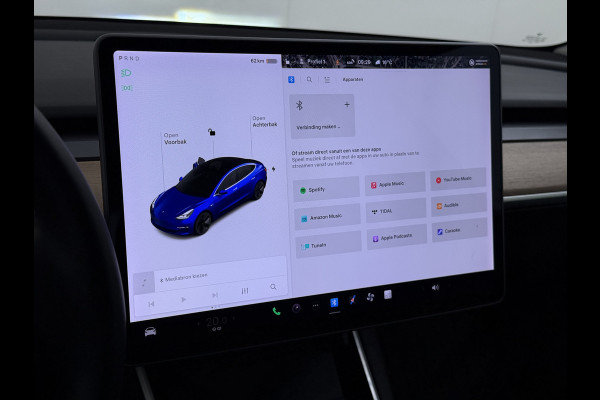 Tesla Model 3 SR Plus 325PK LFP Accu SOH 91% Lmv 18" AutoPilot Leder Pano-dak Adaptive-Cruise Camera's Elektr.-Stuur+Stoelen+Spiegels+Geheugen Navi LED ACC DAB Voorverwarmen interieur via App Keyless One-Pedal-Drive 1e Eigenaar Origineel Nederlandse Auto