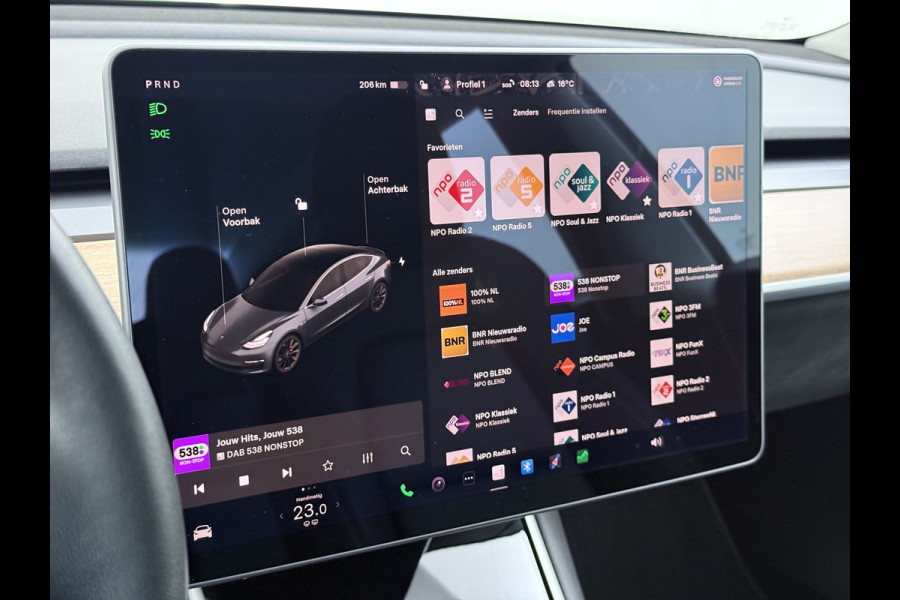 Tesla Model 3 Performance 513pk AWD Lmv 20" AutoPilot Panoramadak Adaptive Cruise Camera's Leer Pdc Wifi Ecc Elektr.Stuur+Stoel+Geheugen Stoel+Bank-Verwarmd Keyless Wifi 4WD Origineel Nederlandse Auto SOH 83%