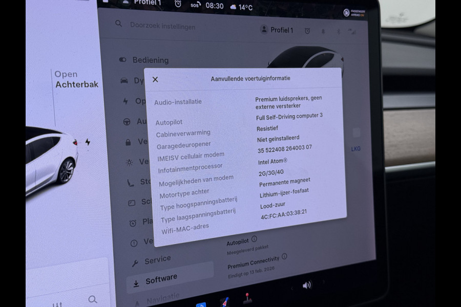 Tesla Model 3 RWD SR plus 325PK SOH 90% LFP Accu Lmv 19" AutoPilot Leder Panoramadak Adaptive-Cruise Camera's Elektr.-Stuur+Stoelen+Spiegels+G Navi LED DAB Voorverwarmen interieur via App Keyless One-Pedal-Drive 1e Eigenaar Origineel Nederlandse Auto Fabrieksgarantie op motor en accu tot 05-12-2028/160.000km