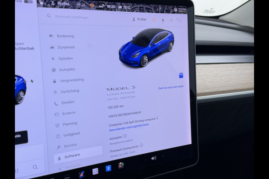Tesla Model 3 Long Range AWD 75kWh Lmv 19" AutoPilot Leder Panoramadak Adaptive-Cruise Camera's Elektr.-Stuur+Stoelen+Spiegels+Geheugen+Easy-E Navi LED DAB Voorverwarmen interieur Keyless One-Pedal-Drive 4WD Origineel Nederlandse Auto Fabrieksgarantie op Accu en Motor tot 10-09-2027/192.00km