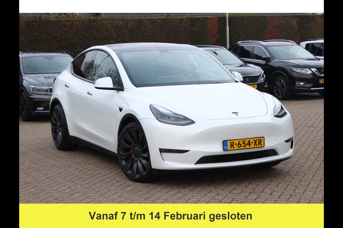 Tesla Model Y Performance AWD 75 kWh / Trekhaak / Autopilot / Panoramadak / Camera / 21'' / Keyless / Leder / Dodehoek / Navigatie / Stoelverwarming