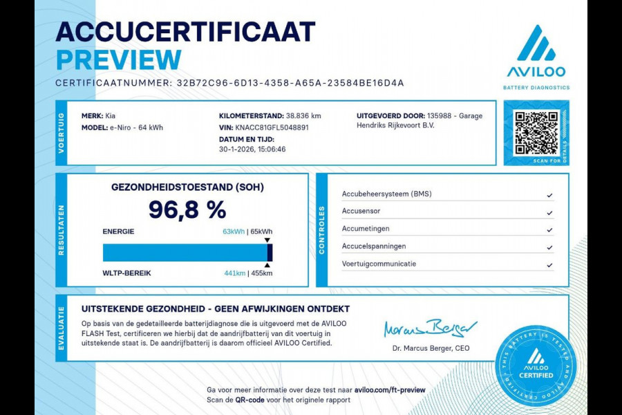 Kia e-Niro ExecutiveLine 64 kWh | SOH: 96,8% | Leder | Full LED | Adaptive CC | Climate | Navi | JBL Audio |