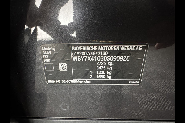 BMW iX3 High Executive 80 kWh [ 3-Fase ] {SOH-96%} (INCL-BTW) Aut. *PANO | HEAD-UP | LEATHER | HARMAN/KARDON | FULL-LED | BLINDSPOT | MEMORY-PACK | DIGI-COCKPIT | HEATED-SPORTSEATS | KEYLESS | TOPVIEW | DAB+ | NAVI-FULLMAP | 20''ALU*