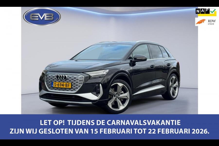 Audi Q4 e-tron 40 S 300 pk edition 77 kWh, SOH 92,5 %, 1 e eigenaar, 2 X S line, 21 ", Electrische trekhaak, NL auto met nap