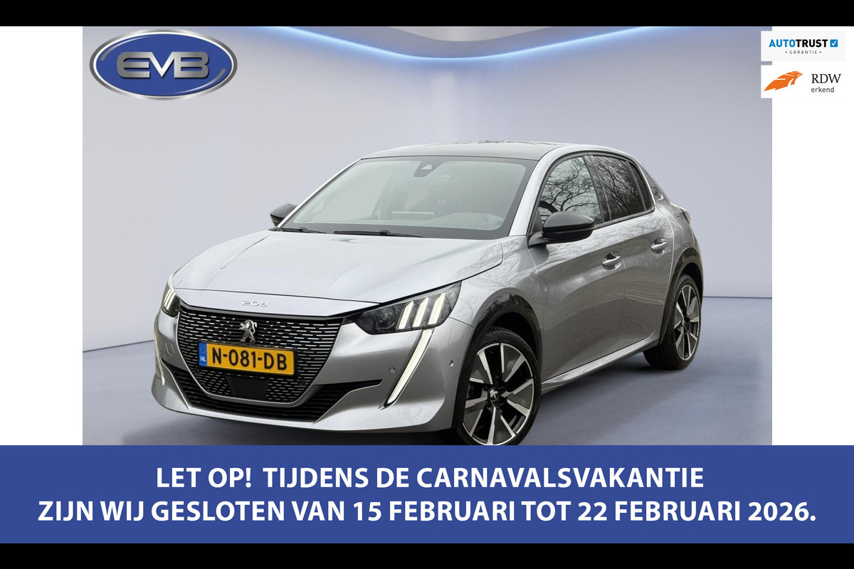 Peugeot e-208 EV GT Première 50 kWh, Panoramadak, achteruitrijcamera, stoelverwarming, 1/2 lederen sportinterieur, 17 inch