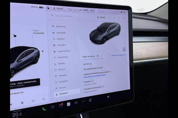Tesla Model 3 RWD SR plus 325PK SOH 93% LFP Accu Lmv 18" AutoPilot Leder Panoramadak Adaptive-Cruise Camera's Elektr.-Stuur+Stoelen+Spiegels+G Navi LED DAB Voorverwarmen interieur via App Keyless One-Pedal-Drive 1e Eigenaar Origineel Nederlandse Auto Fabrieksgarantie op Accu en Motor tot 11-12-2028/160.000km