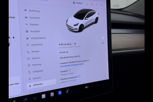 Tesla Model 3 RWD SR plus 325PK SOH 93% LFP Accu Lmv 18" AutoPilot Leder Panoramadak Adaptive-Cruise Camera's Elektr.-Stuur+Stoelen+Spiegels+G Navi LED DAB Voorverwarmen interieur via App Keyless One-Pedal-Drive 1e Eigenaar Origineel Nederlandse Auto Fabrieksgarantie op Accu en Motor tot 10-12-2028/160.000km