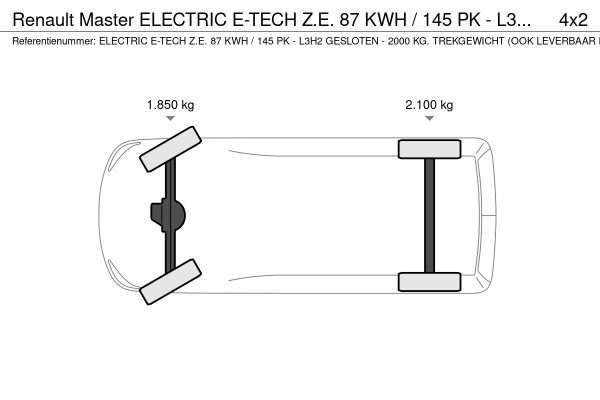 Renault Master ELECTRIC E-TECH Z.E. 87 KWH / 145 PK - L3H2 GESLOTEN - 2000 KG. TREKGEWICHT