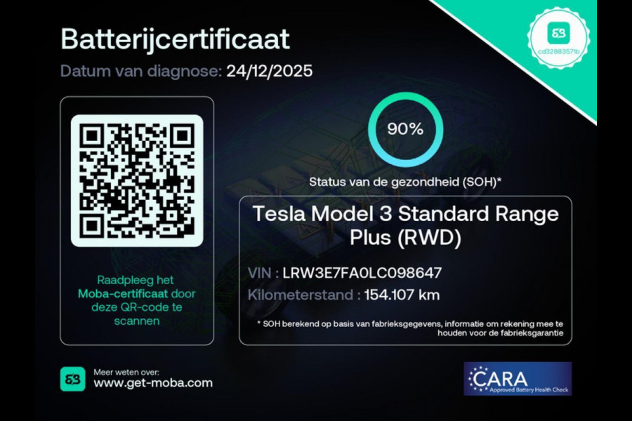 Tesla Model 3 Standard RWD Plus 60 kWh SOH 90%