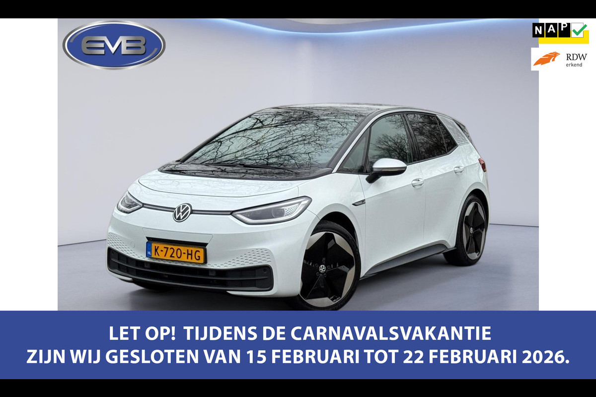 Volkswagen ID.3 First Max 58 kWh, panoramadak, camera, 20 inch, stoelverwarming, parelmoer, 1 e eigenaar, NL auto met nap