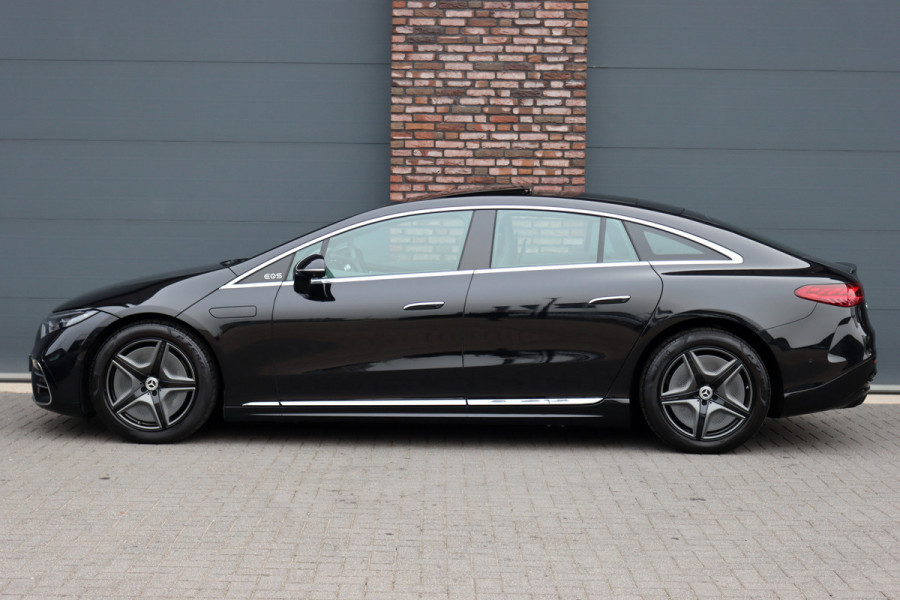 Mercedes-Benz EQS 500 4MATIC AMG Line 108 kWh | Luchtvering | Achterasbesturing | Distronic+ | Memory | Nekverwarming | Massage | Entertainment Achter+ | Verwarmd Stuurwiel | HUD | Burmester | Panoramadak | Digital Light |