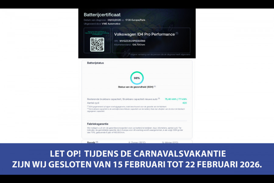 Volkswagen ID.4 Pro Business 77 kWh, 360 camera, sfeerverl, SOH 98 procent, elect trekhaak, 1 e eigenaar, NL auto met nap