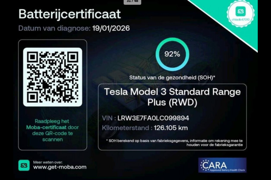Tesla Model 3 Standard RWD Plus 60 kWh 92% soh 19Inch Autopilot