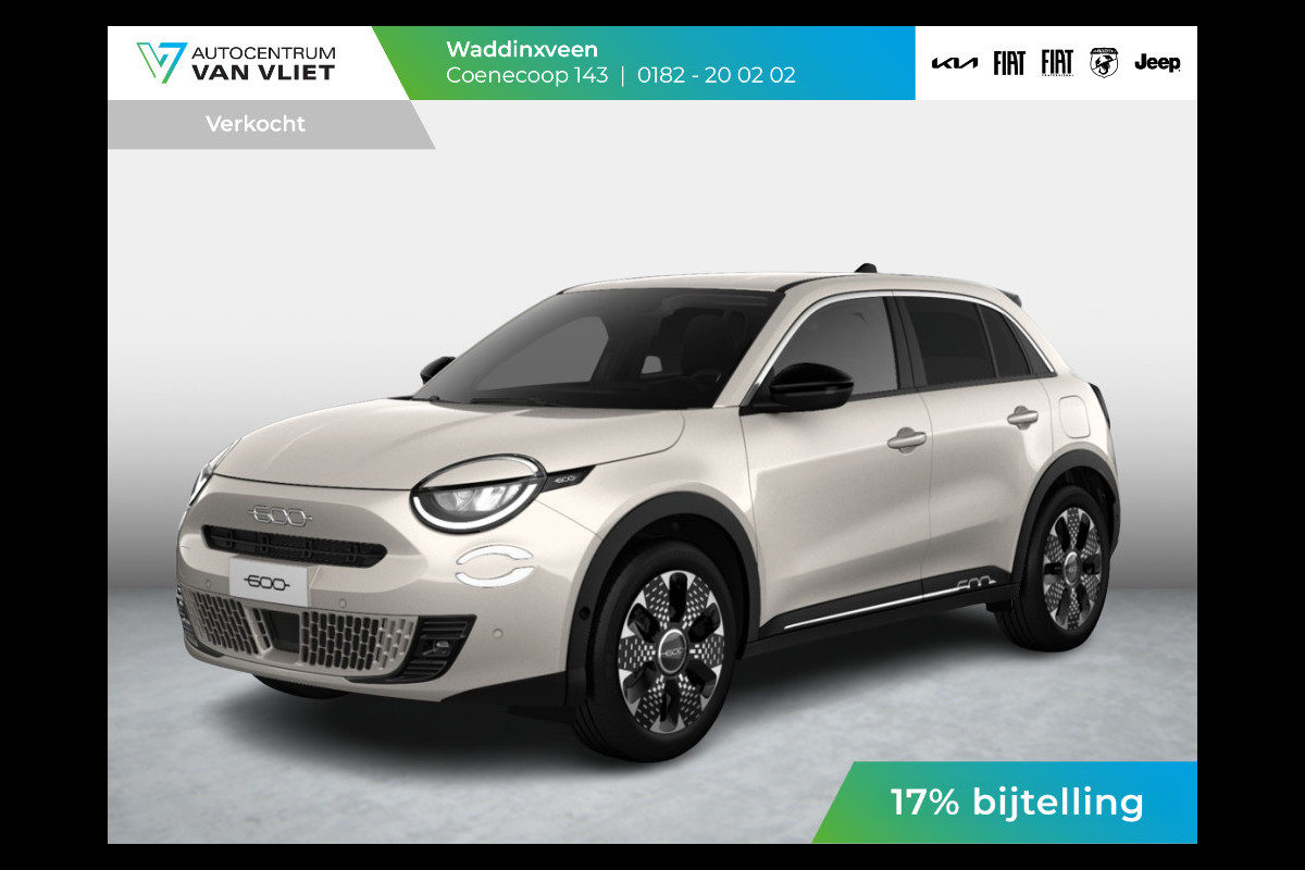 Fiat 600E La Prima 54 kWh | 17% Bijtelling | Carplay | Elek. Stoel | Stoelverwarming | Keyless | LED | Clima