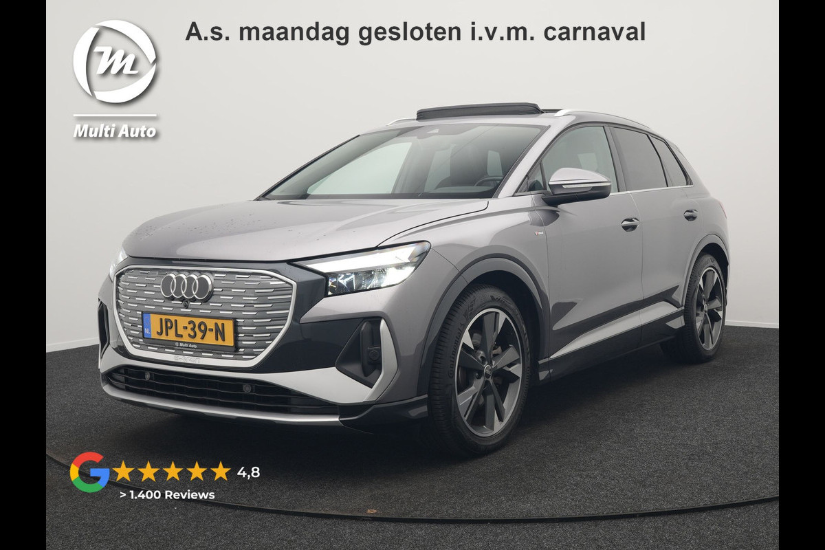 Audi Q4 e-tron 50 quattro S-Line 77 kWh 299pk Dealer O.H. Incl. BTW | Panodak | SOH 93,2% | Lederen Sportstoelen Verwarmd | 20"L.M  | Navigatie | Cruise Control | Virtual | DAB | Taifungrau Metallic |