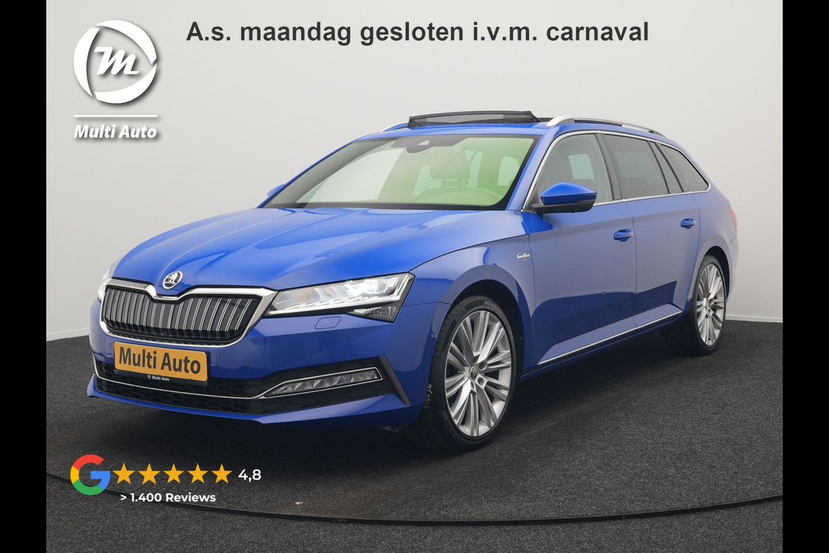 Škoda Superb Combi 1.4 TSI iV Laurin & Klemet Plug In Hybrid 218pk Dealer O.H. PHEV | Trekhaak Af Fabriek | Panodak | Adaptive Cruise | 360 Camera | Lederen Sportstoelen Ventilatie & Memory & Massage | Canton Audio | Crystal LED | Stuur Verwarmd | Sfeerverlichting |