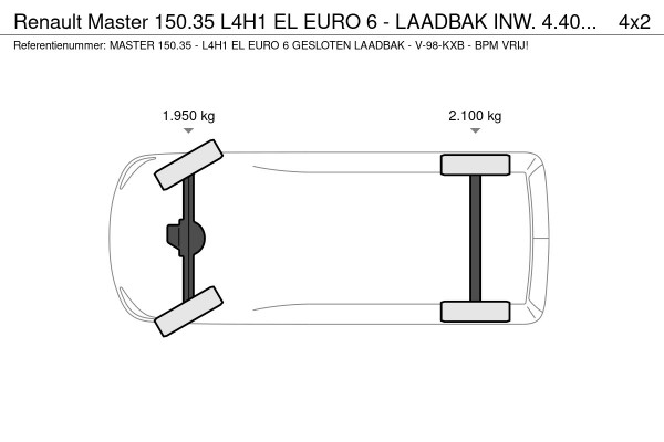 Renault Master 150.35 L4H1 EL EURO 6 - LAADBAK INW. 4.40 METER - BPM VRIJ - WORDT MET DAKSPOILER GELEVERD - V-98-KXB