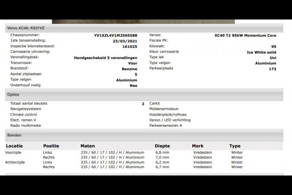 Volvo XC40 1.5 T2 130PK Momentum Core / Airco-ecc./ Xenon / Navigatie / Lmv./ Pdc.A / Radio multimedia / Apk 03-2027
