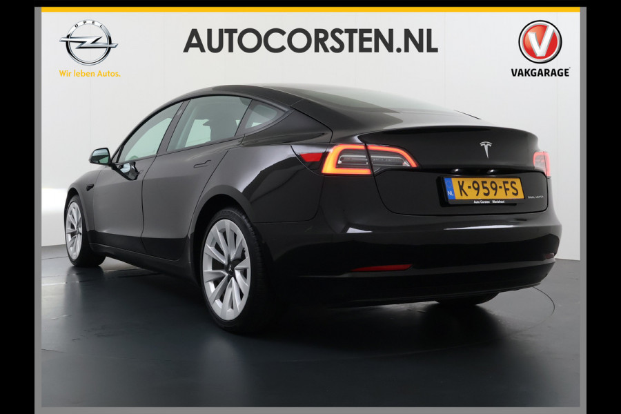 Tesla Model 3 Long Range AWD 75kWh Facelift Warmtepomp Lmv 19" AutoPilot Leder Panoramadak Adaptive-Cruise Camera's Elektr.-Stuur+Stoelen+Spie Navi LED DAB Voorverwarmen interieur Keyless One-Pedal-Drive 4WD SOH 87% Origineel Nederlandse Auto Fabrieksgarantie op Accu en Motor tot 21-12-2028/192.00km