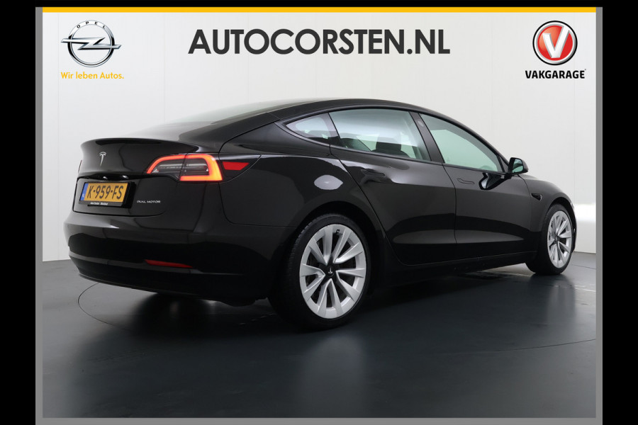 Tesla Model 3 Long Range AWD 75kWh Facelift Warmtepomp Lmv 19" AutoPilot Leder Panoramadak Adaptive-Cruise Camera's Elektr.-Stuur+Stoelen+Spie Navi LED DAB Voorverwarmen interieur Keyless One-Pedal-Drive 4WD SOH 87% Origineel Nederlandse Auto Fabrieksgarantie op Accu en Motor tot 21-12-2028/192.00km