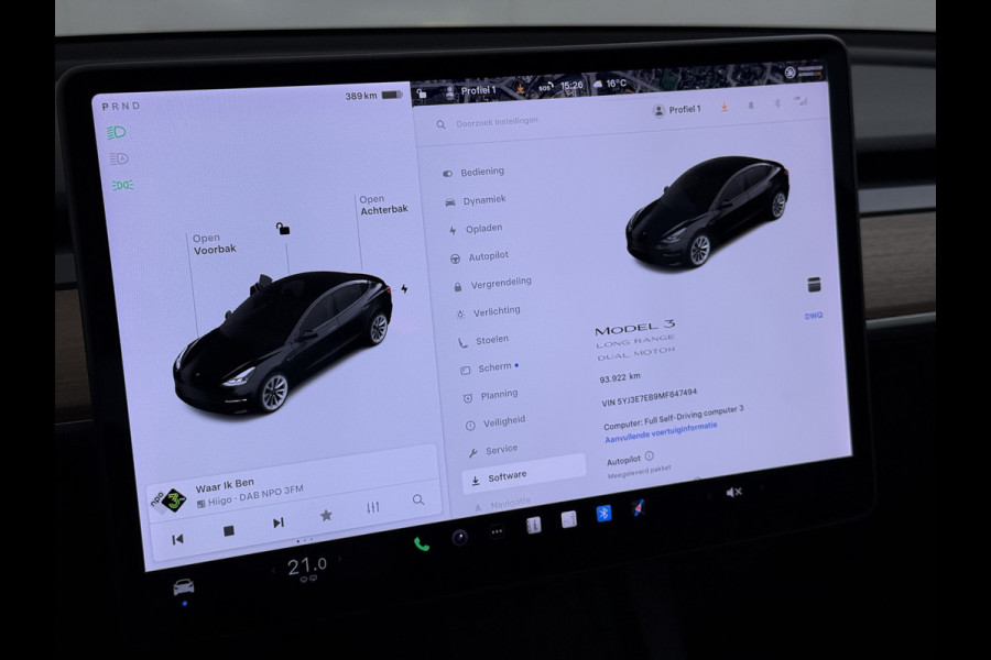 Tesla Model 3 Long Range AWD 75kWh Facelift Warmtepomp Lmv 19" AutoPilot Leder Panoramadak Adaptive-Cruise Camera's Elektr.-Stuur+Stoelen+Spie Navi LED DAB Voorverwarmen interieur Keyless One-Pedal-Drive 4WD SOH 87% Origineel Nederlandse Auto Fabrieksgarantie op Accu en Motor tot 21-12-2028/192.00km