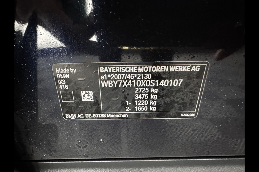 BMW iX3 High Executive 80 kWh [ 3-Fase ] {SOH-96%} (INCL-BTW) Aut. *PANO | HEAD-UP | LEATHER | HARMAN/KARDON | FULL-LED | BLINDSPOT | MEMORY-PACK | DIGI-COCKPIT | HEATED-SPORTSEATS | KEYLESS | TOPVIEW | DAB+ | NAVI-FULLMAP | 19''ALU*