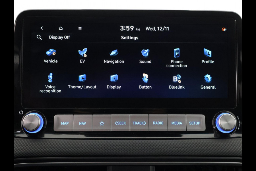 Hyundai Kona PREMIUM EV 64 KWH 1e EIG ACCU 92% GARANTIE 10-2030 BEREIK 466 KM ! LEDER. STUUR/STOEL VERWARMING.DODE HOEK DETECTIE