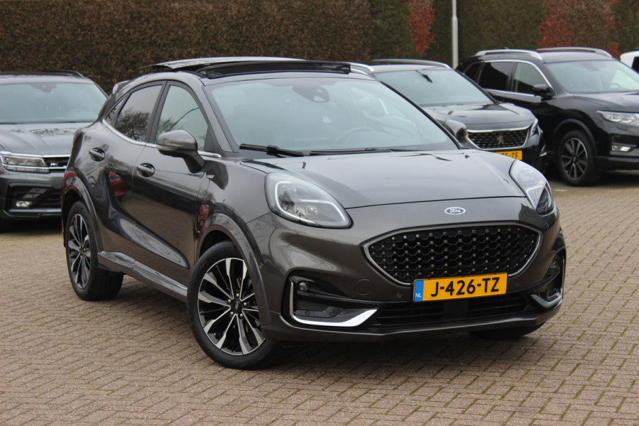 Ford Puma 1.0 EcoBoost Hybrid ST-Line X Vignale 155pk / NL Auto! / Full option! / Trekhaak / Panoramadak / Camera / Leder / CarPlay / B&O / 18'' / Keyless / Stuur+Stoelverwarming / Dodehoek / DAB / Verwarmde voorruit / ACC