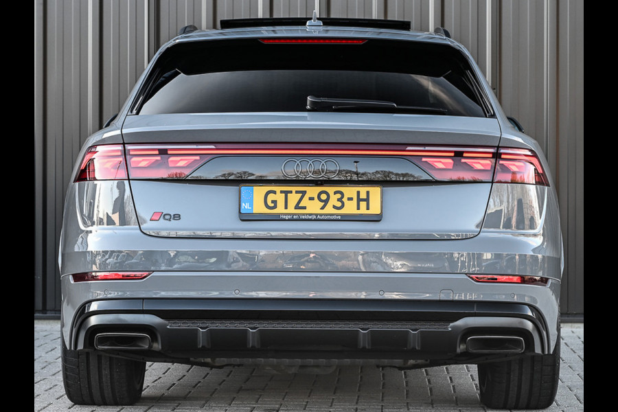 Audi Q8 60 TFSI e quattro Pro Line S 490pk Competition | Nardo Grey Exclusive | B&O Sound | Panoramadak | Soft-Close | Ambiance Interieur | S-Seats | 360 Camera | Adaptive Cruise | Trekhaak