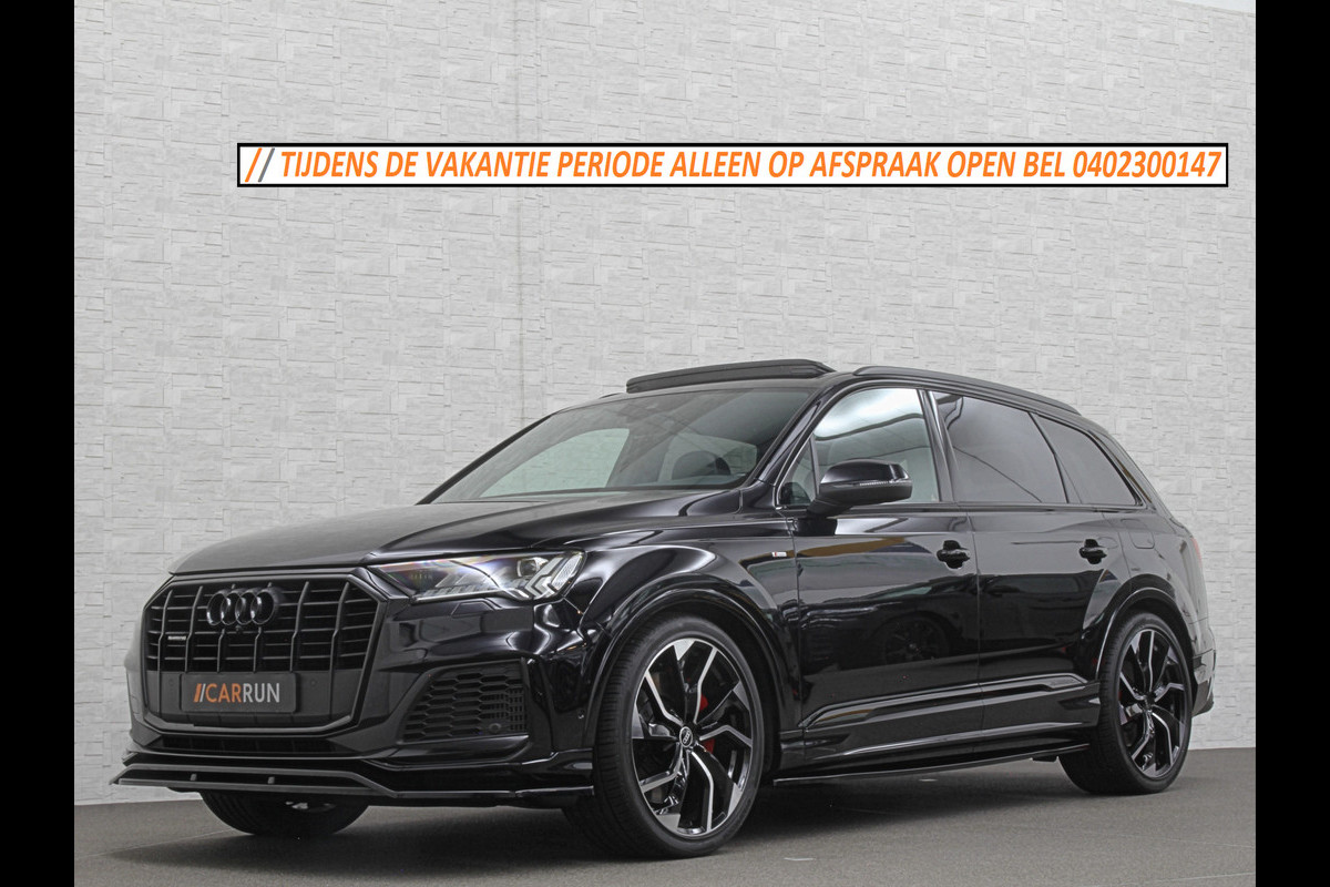 Audi Q7 55 TFSI e S-Line | Panorama | Leder | Luchtvering | LED-Matrix | Keyless-Go | 22 inch | Memory | Stoelverwarming V+A | Camera | Virtual-Cockpit | 3-Zone Clima | Draadloos Laden | Standkachel | Getint Glas |