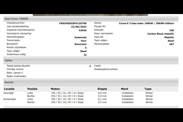 Opel CORSA-E Level 2 Edition 100KW / SOH 100% / 50 kWh Fase 3 / Airco-Ecc. / Cruise-ctr. / Apple Carplay Android / Apk 06-2027