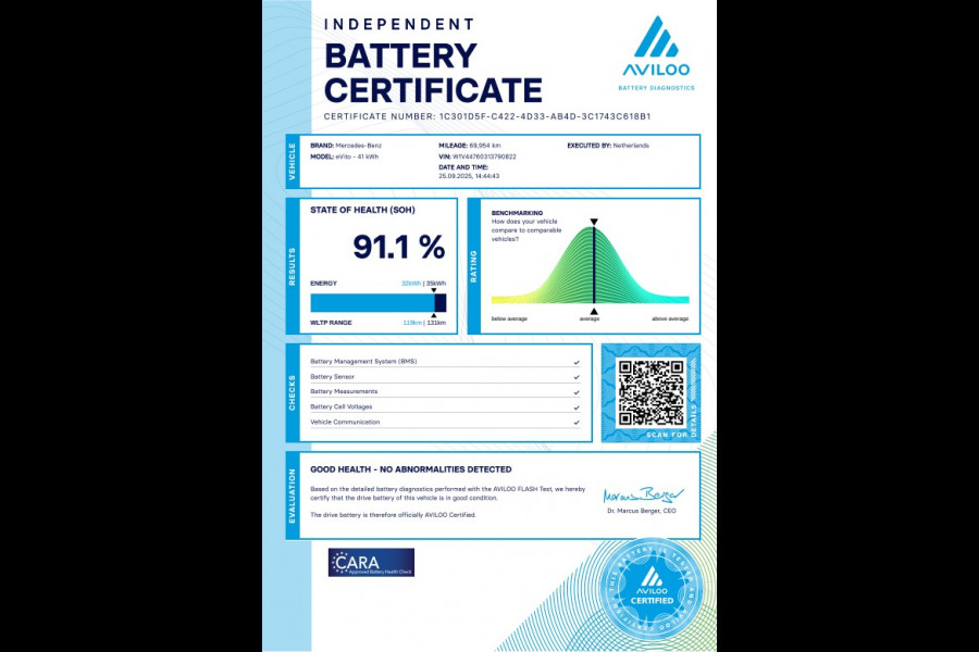 Mercedes-Benz eVito Lang 41 kWh Airco/Camera SOH 91,1% 11-2020