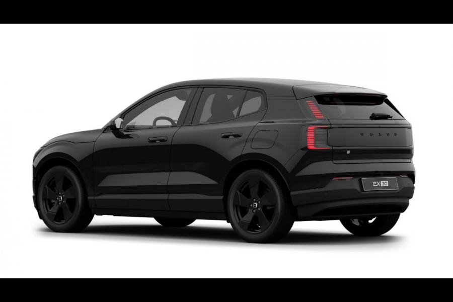 Volvo EX30 272PK Single Ext. Range Plus Black Ed Europa / Elektrische stoelen met geheugen / stoel - en stuurwielverwarming / Adaptieve Cruise Control/ Dodehoek Detectie / Parkeersensoren voor en achter/ Achteruitrijcamera/ Warmtepomp/ Google Services/